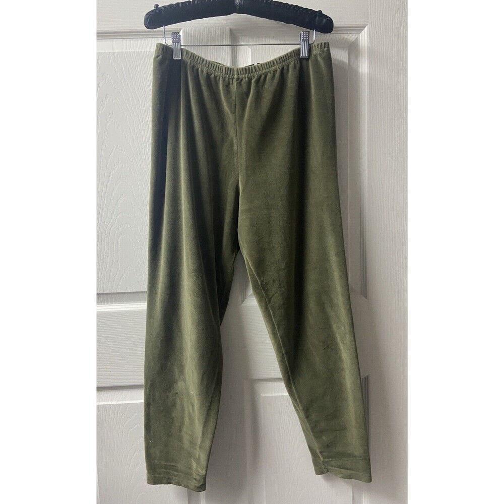 York Harbor Petite Pants Medium Green Stretchy Velveteen Tapered Pull On Comfort